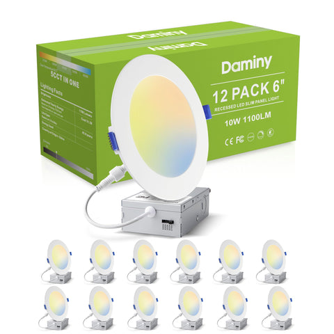 Daminy 12-pack recessed light with junction box for quick retrofits in ceilings.