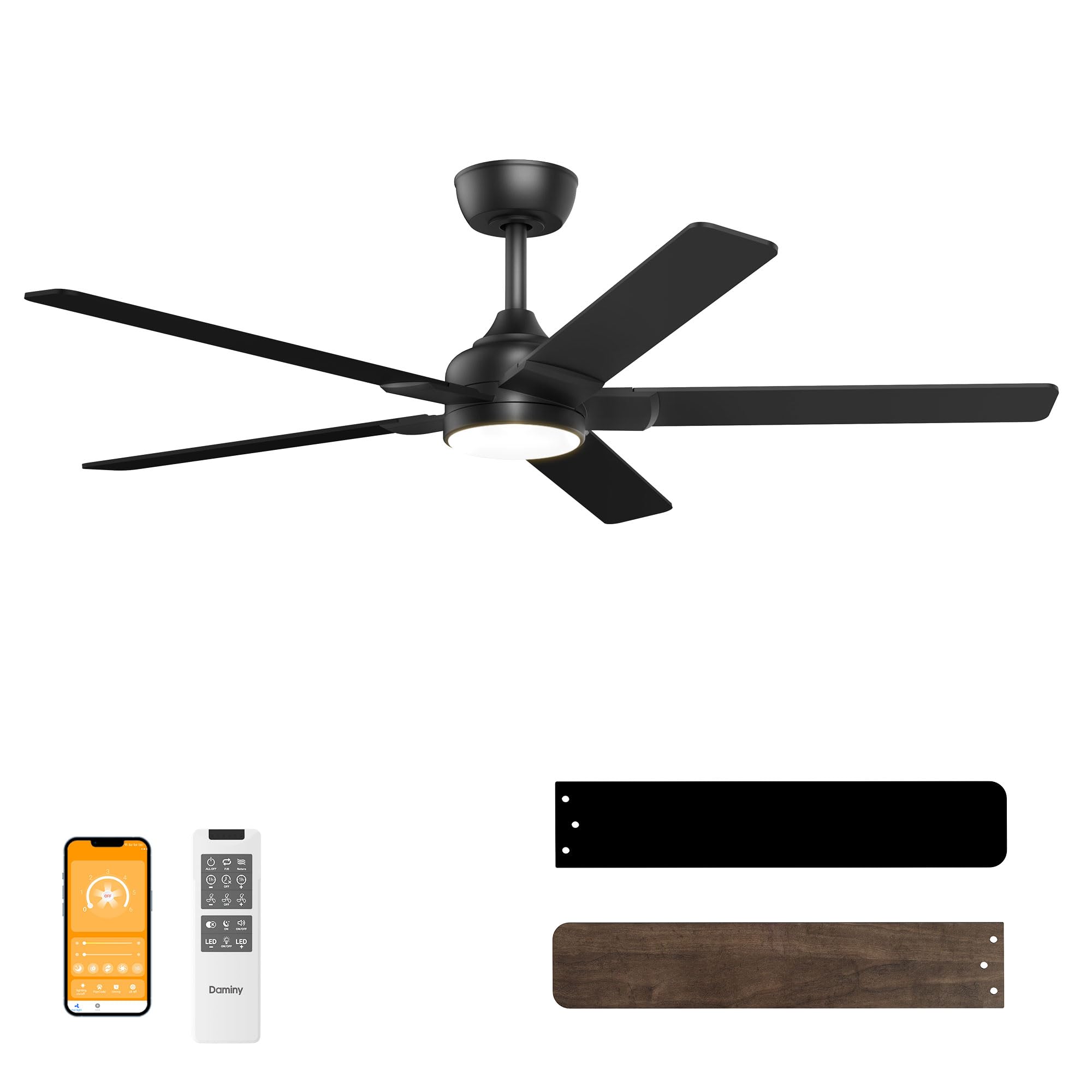 DAMINY 52in ceiling fan with lights for a sleek, modern room glow