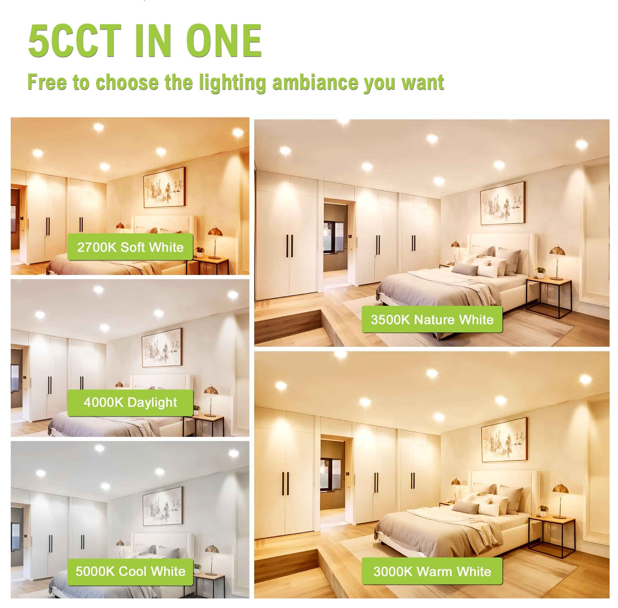 Daminy 5CCT LED recessed light offering versatile color temperature for different rooms.