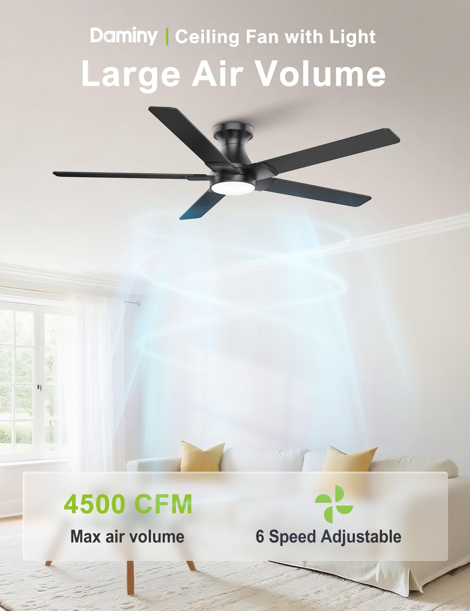 DAMINY remote control lets you adjust speed and lighting easily.