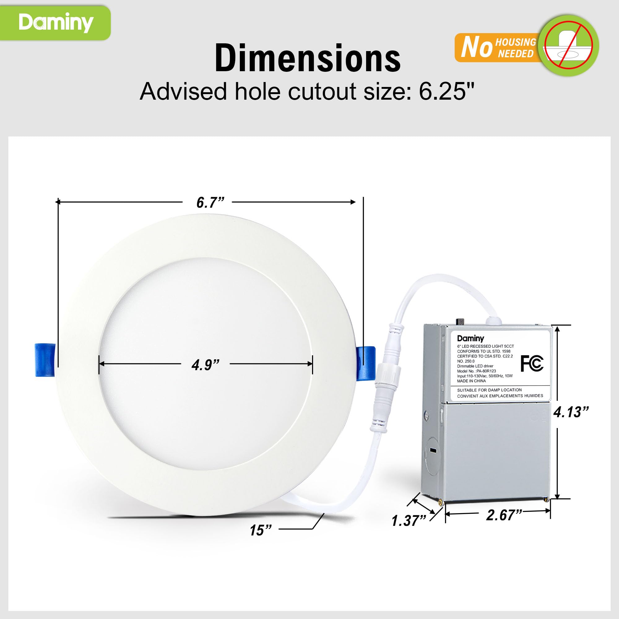 Daminy high brightness 1100LM, 10W delivers ample light for kitchens and living spaces.