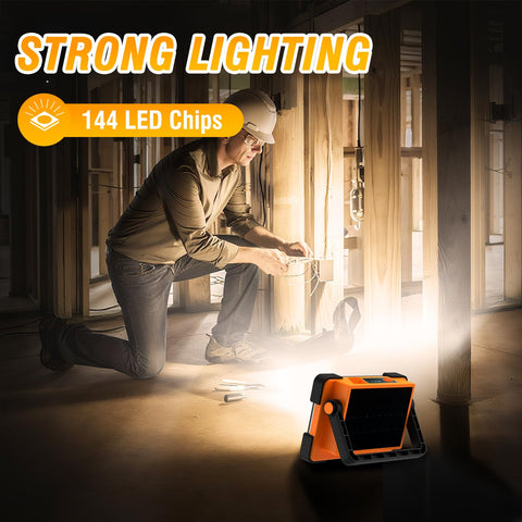 DANCINGBOAR solar work light with 144 LEDs delivers a crisp beam for night repairs