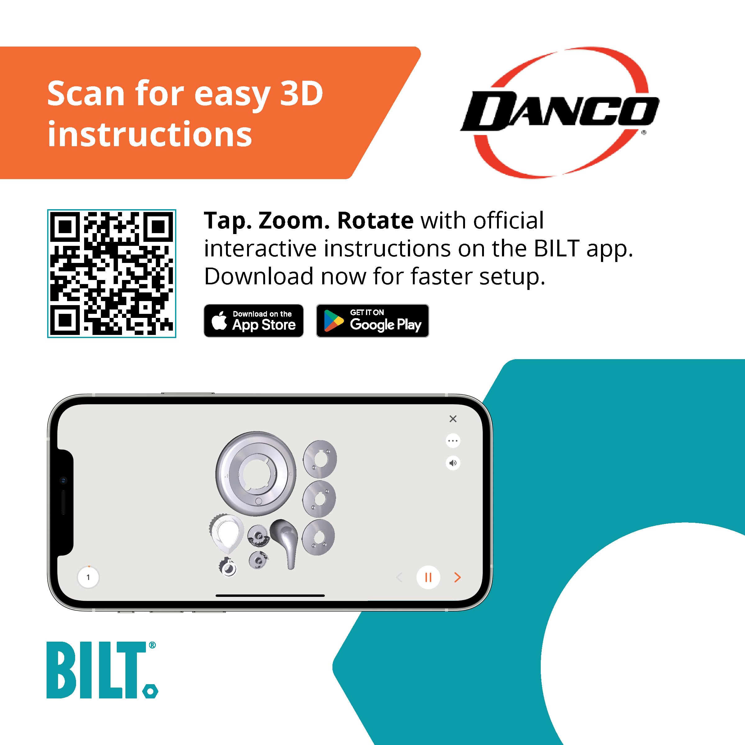 Danco 11083 includes clear acrylic and metal handles for versatility.