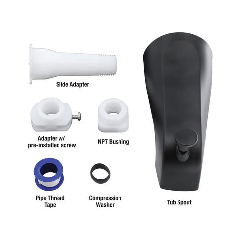 Danco tub spout matte black zinc alloy body with plastic adapters ensures longevity