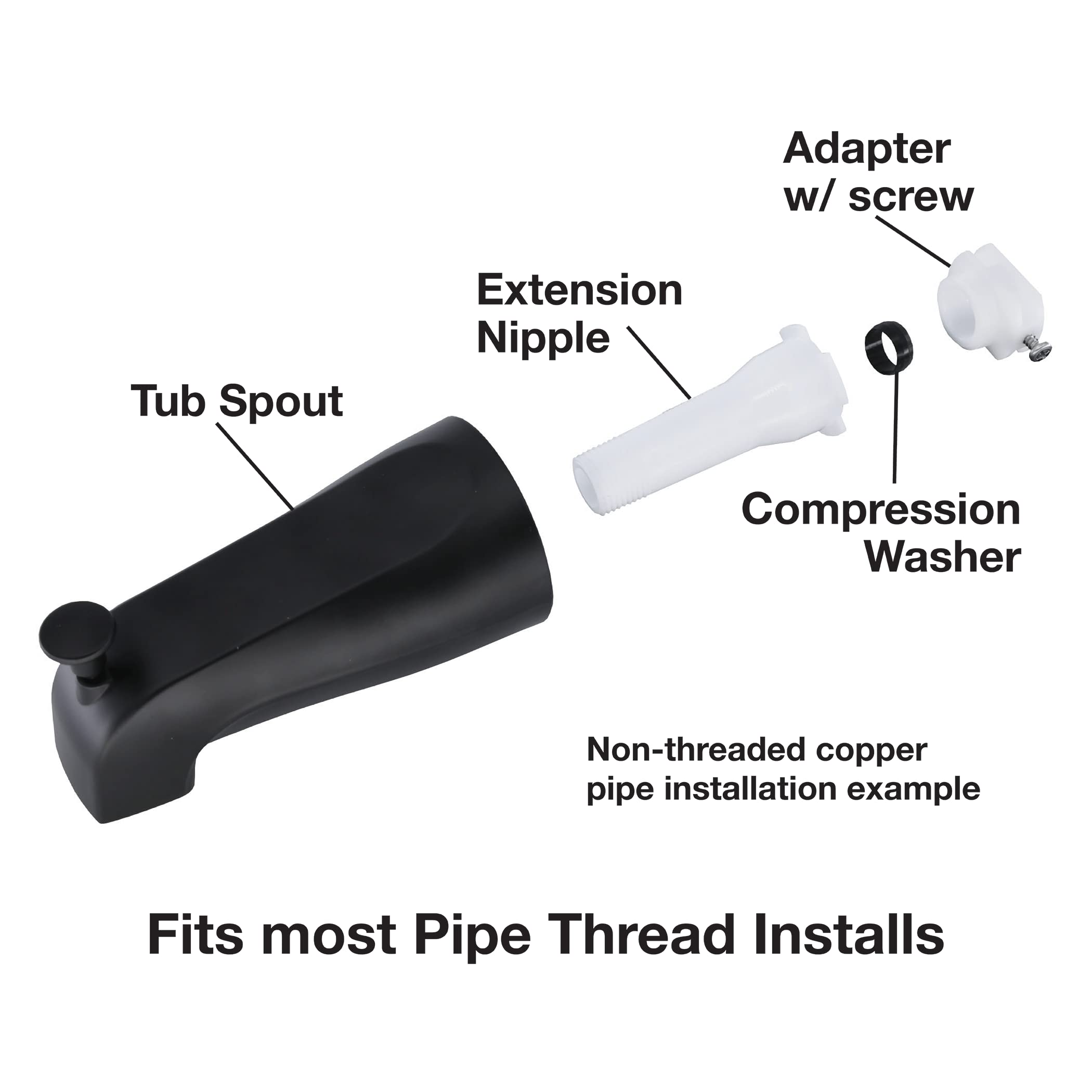 Danco tub spout matte black installation kit includes hardware for DIY setup