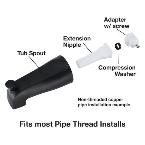 Danco tub spout matte black installation kit includes hardware for DIY setup