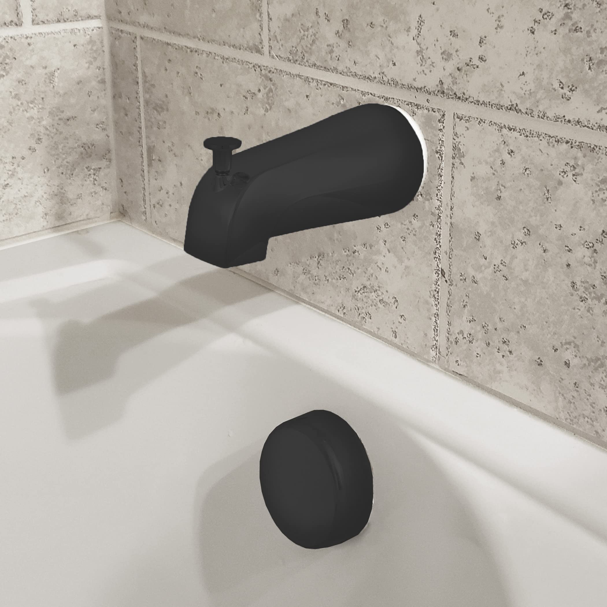 Danco tub spout matte black pull-up diverter enables easy tub-to-shower switching