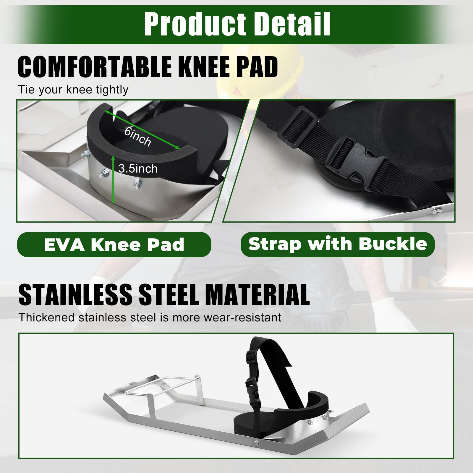 Adjustable strap and buckle system keeps the knee board secure during use.