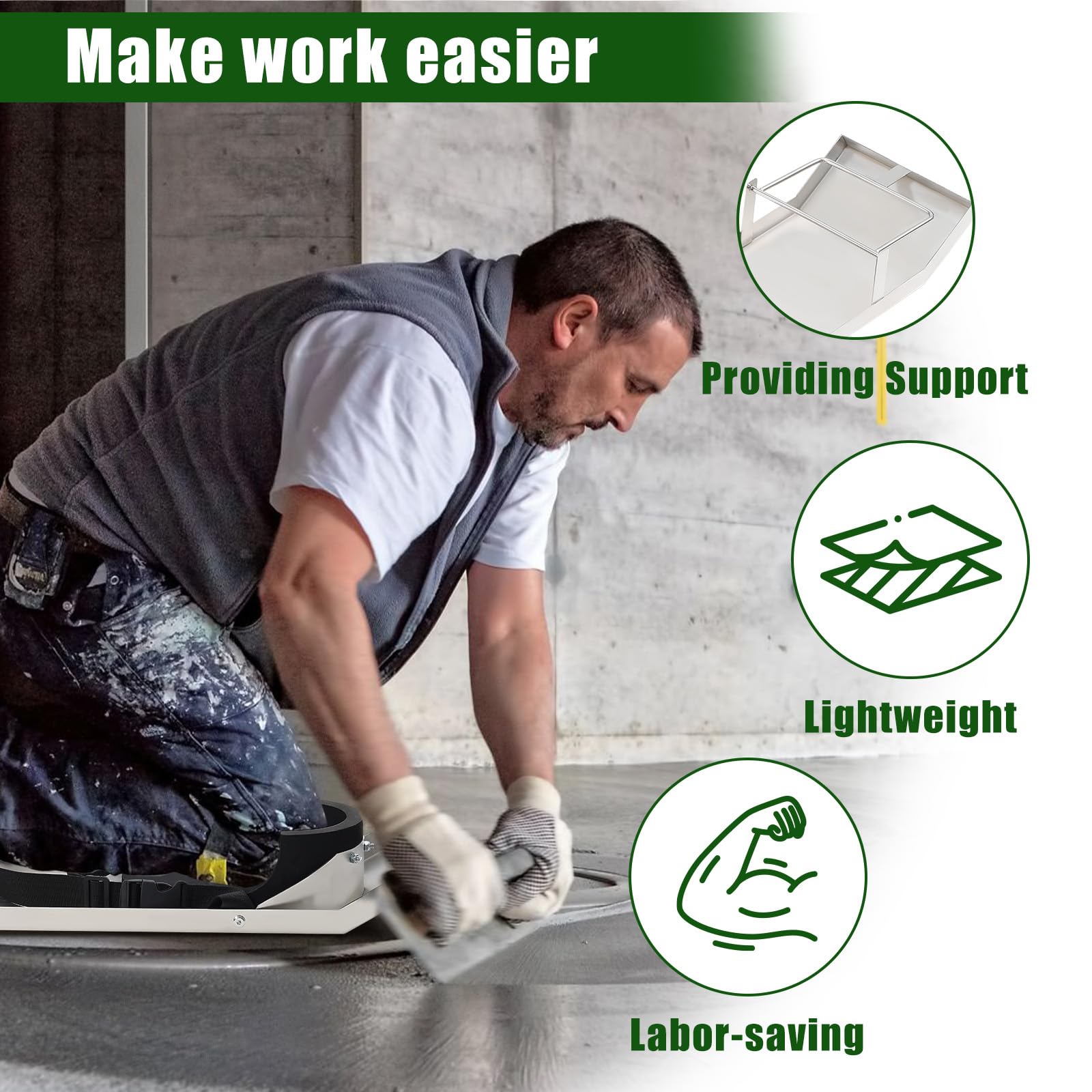 Daneried stainless steel knee pad with durable base for wet concrete work.