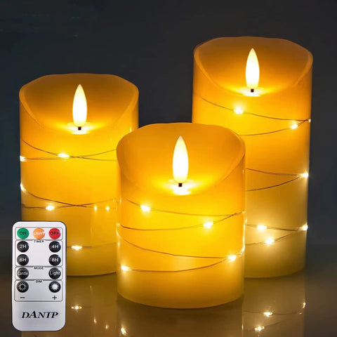 DANIP white LED candle with embedded star light string creating a magical glow