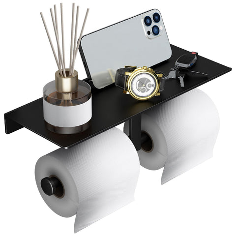 Danpoo matte black dual-roll holder with space-saving design.