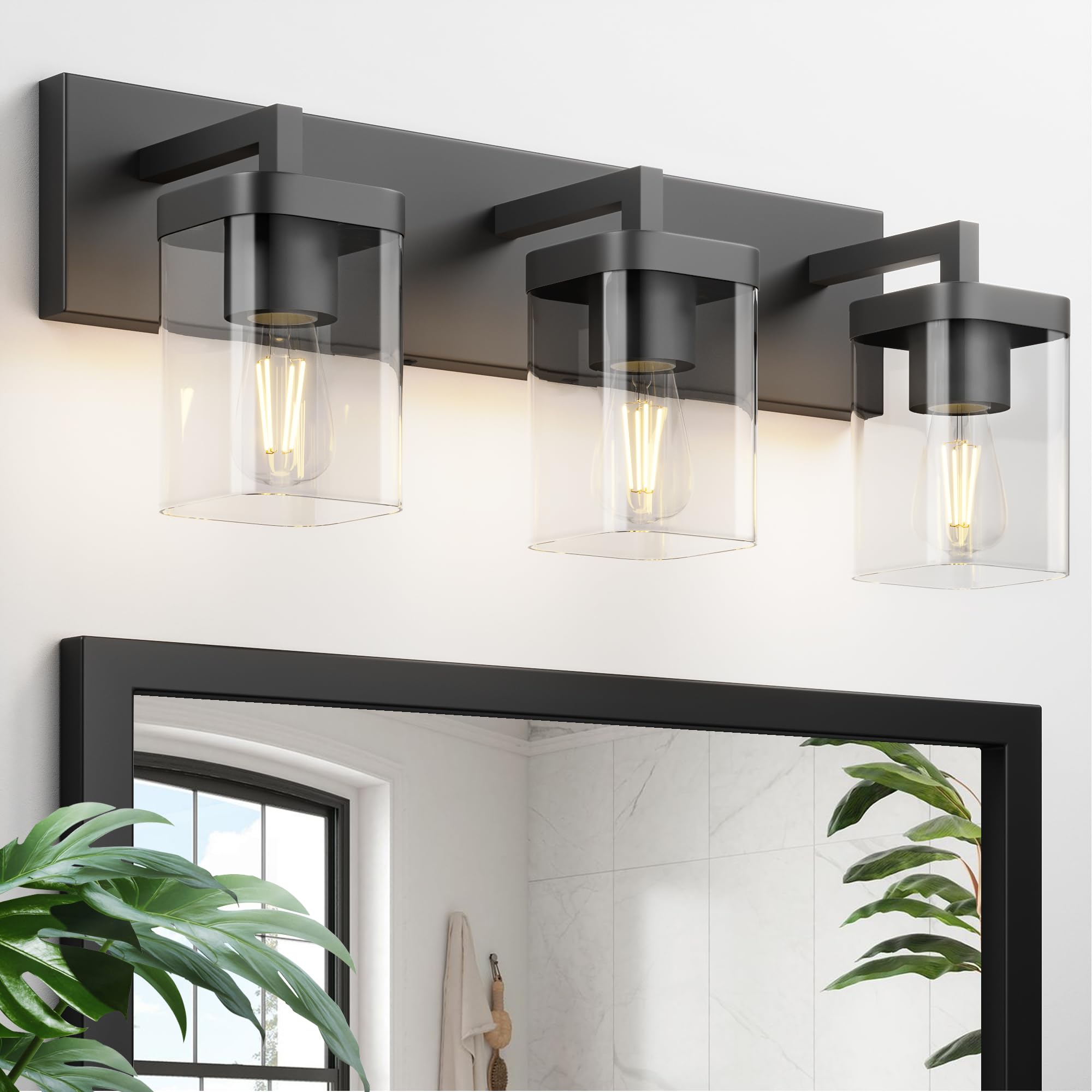 Danshinro bathroom light with square backplate and three lights for versatile bathroom illumination