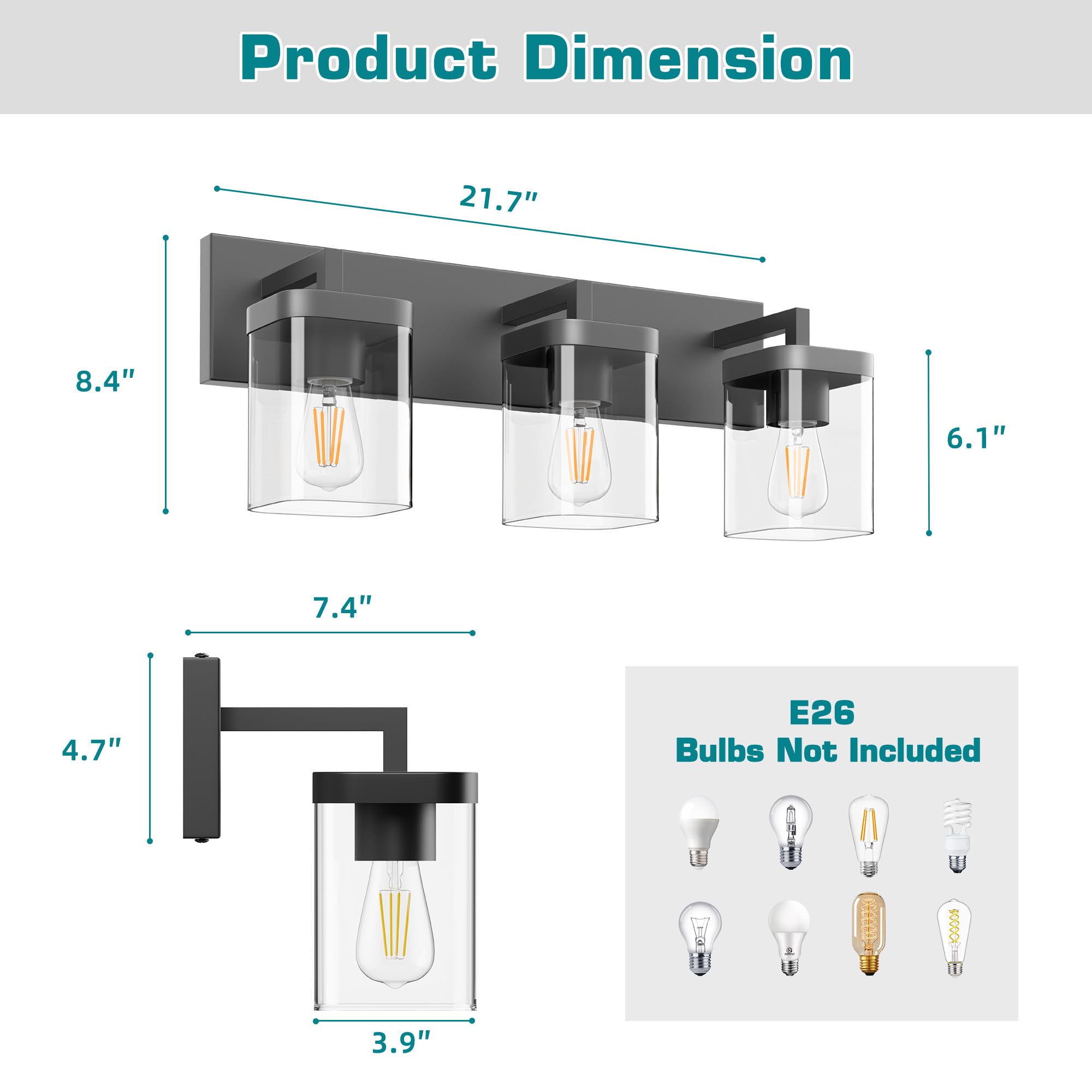 Danshinro vanity light uses E26 bulbs for flexible brightness options