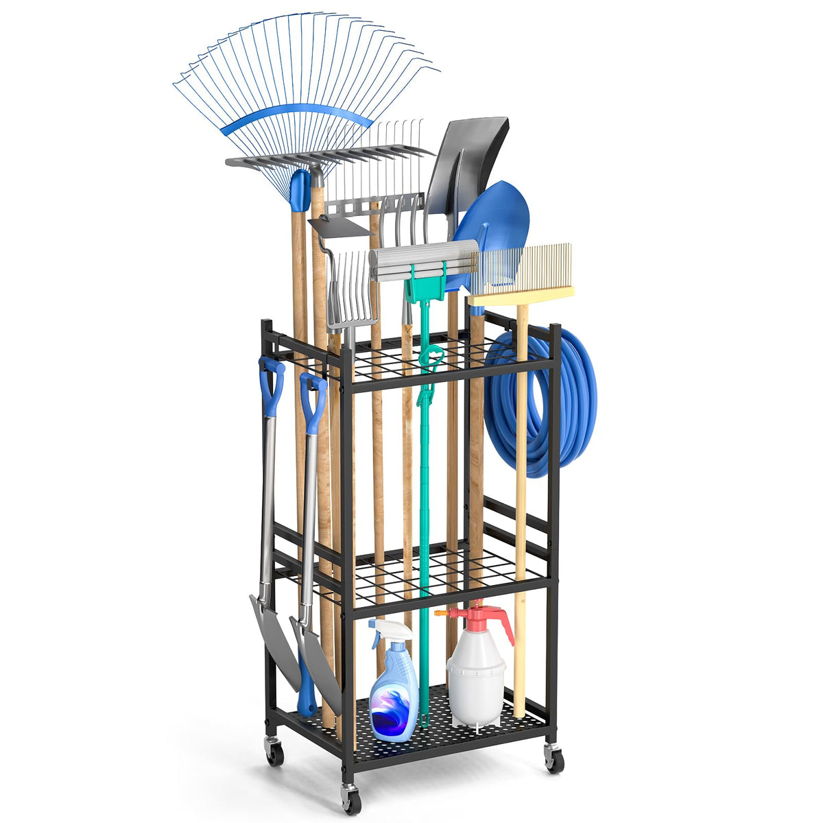 DAOUTIME garden organizer with wheels enables easy yard movement