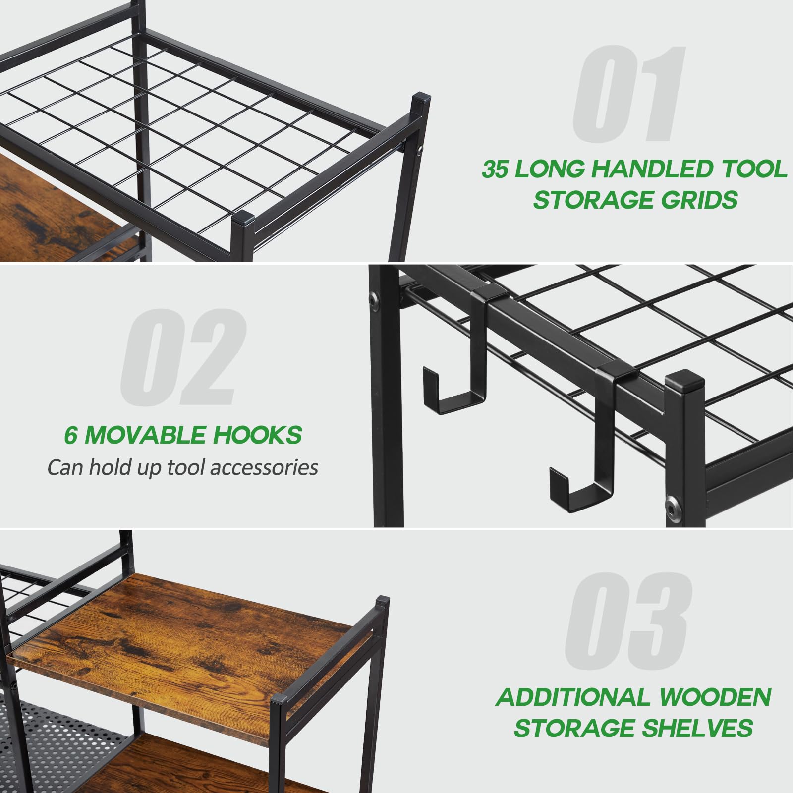 DAOUTIME heavy‑duty steel garage rack delivers durable, rust‑resistant storage for long‑handled tools.