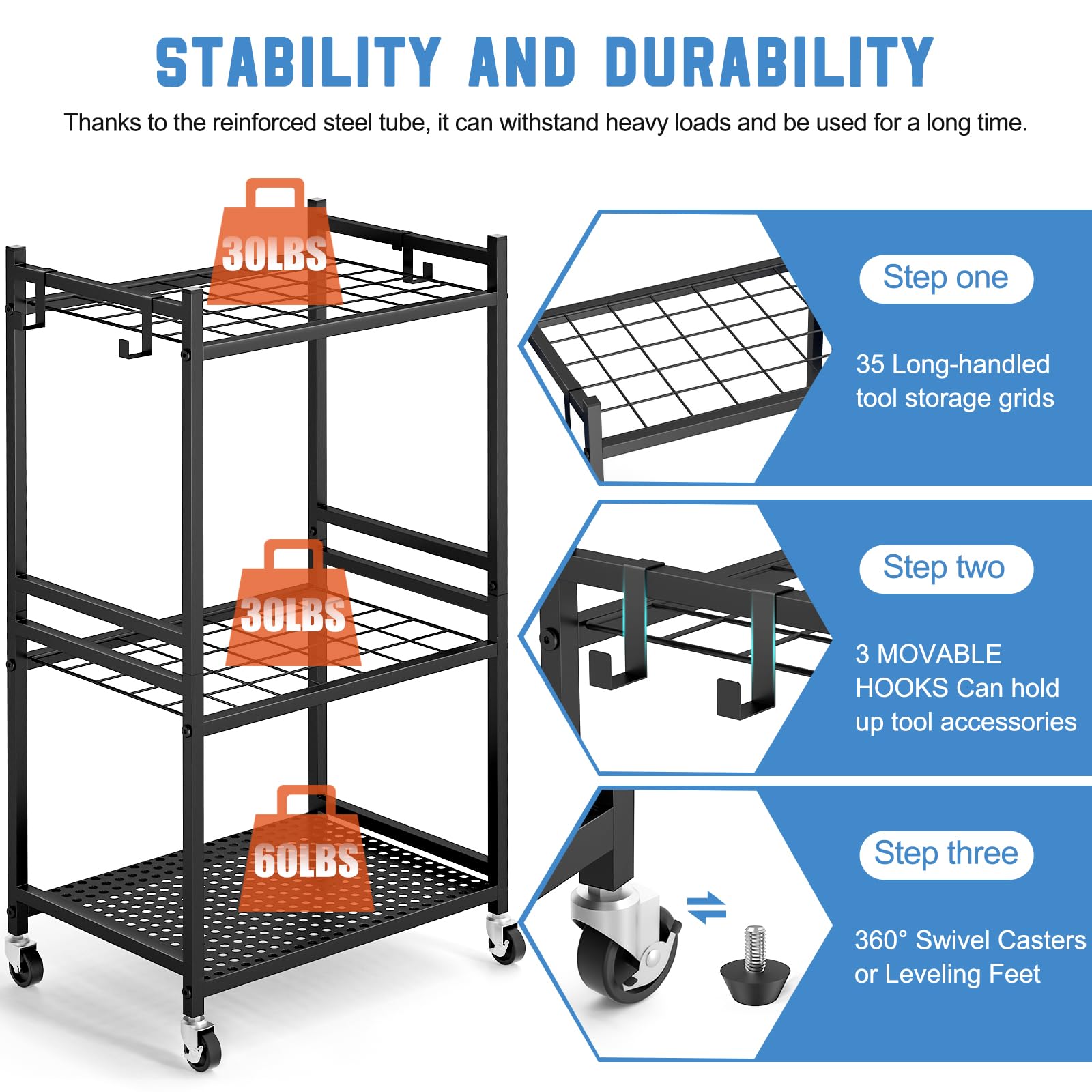 DAOUTIME yard tower rack for garage storage keeps tools organized
