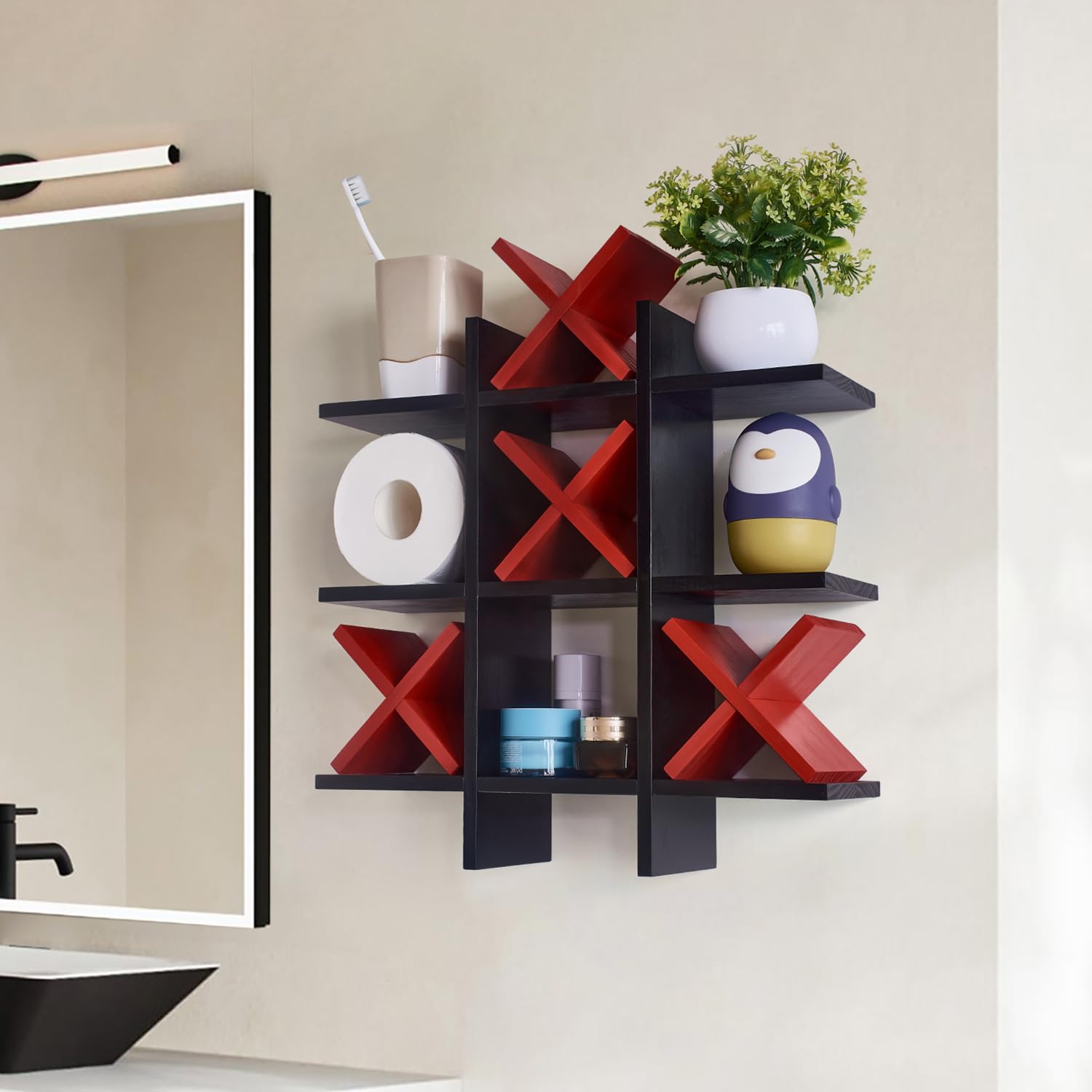 DAOYOUSKY wall-mount toilet paper storage keeps essentials within reach.