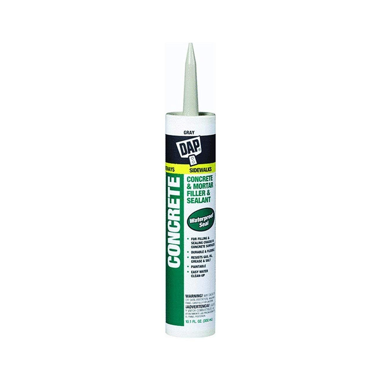 DAP gray concrete sealant fills masonry cracks for a durable finish