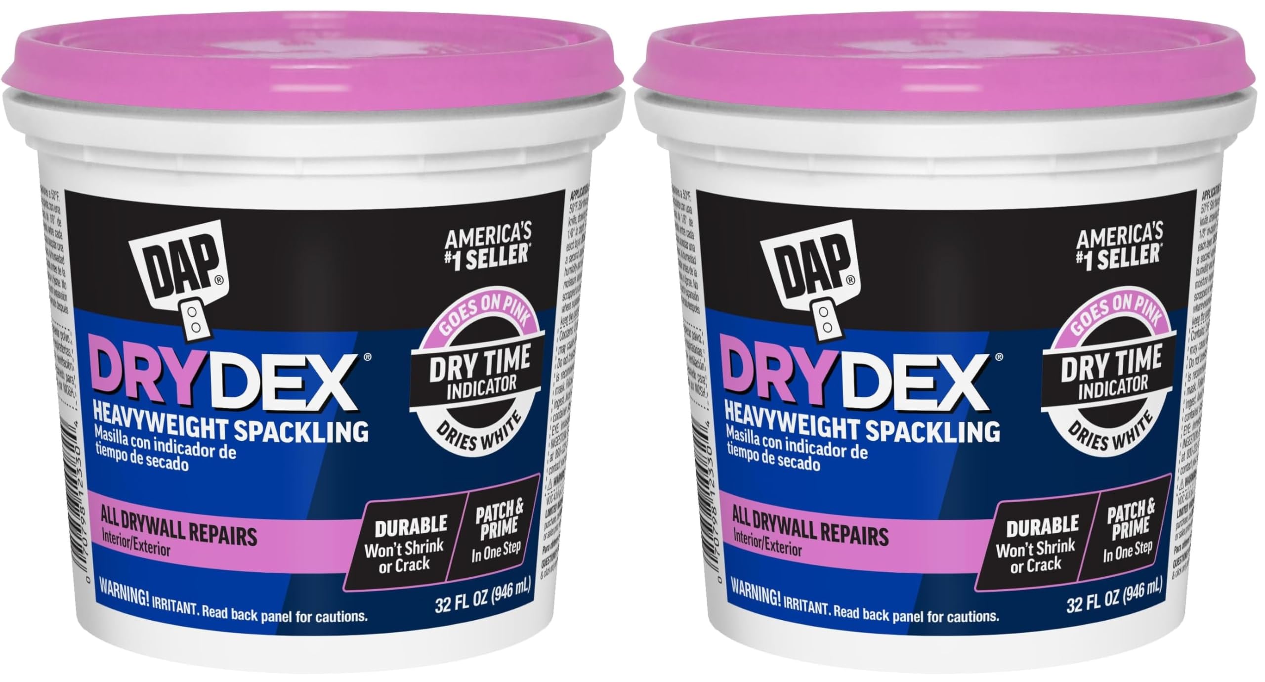DAP DryDex interior/exterior spackling two-pack ready to sand and paint.