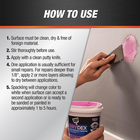Applying DAP DryDex spackling to a wall patch for a smooth finish.
