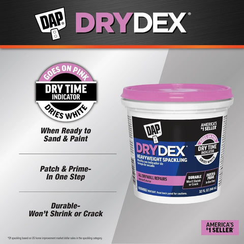 Two 1-qt pails of DAP DryDex spackling shown for quick home repairs.