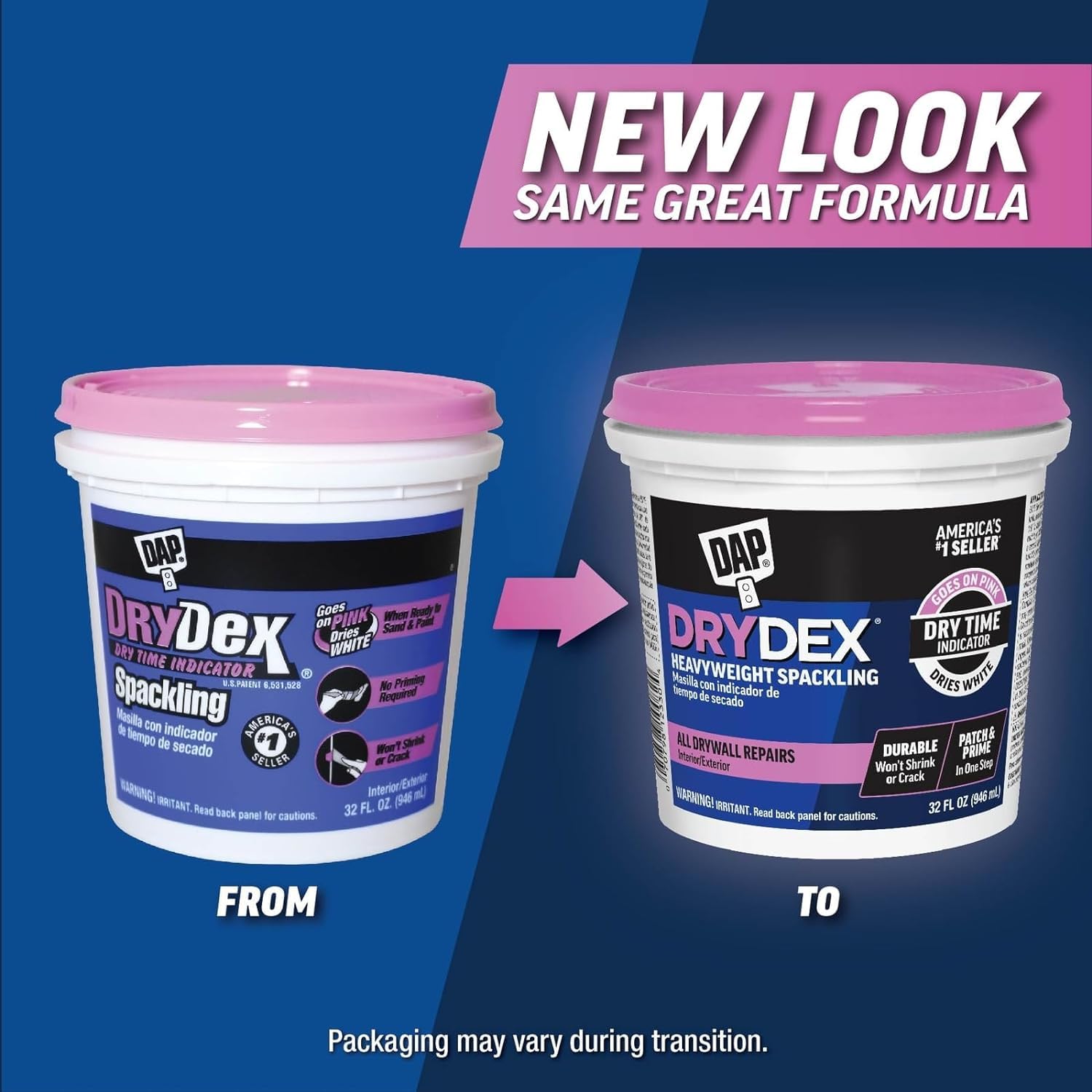 DAP DryDex spackling used on wood, drywall, and plaster surfaces.