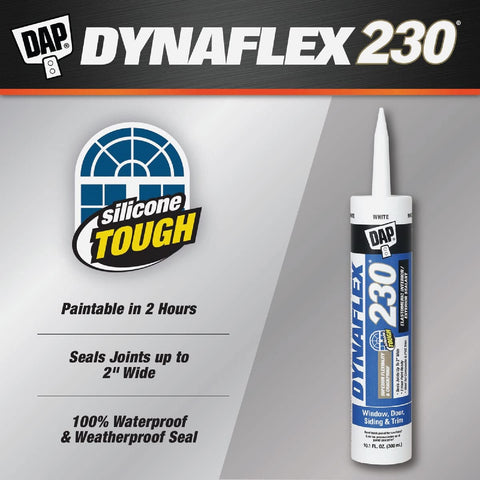DAP Dynaflex 230 white caulk application in progress delivering a flexible seal.