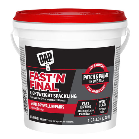 DAP Fast'N Final spackling tub closeup, smooth texture ideal for seamless wall repairs.