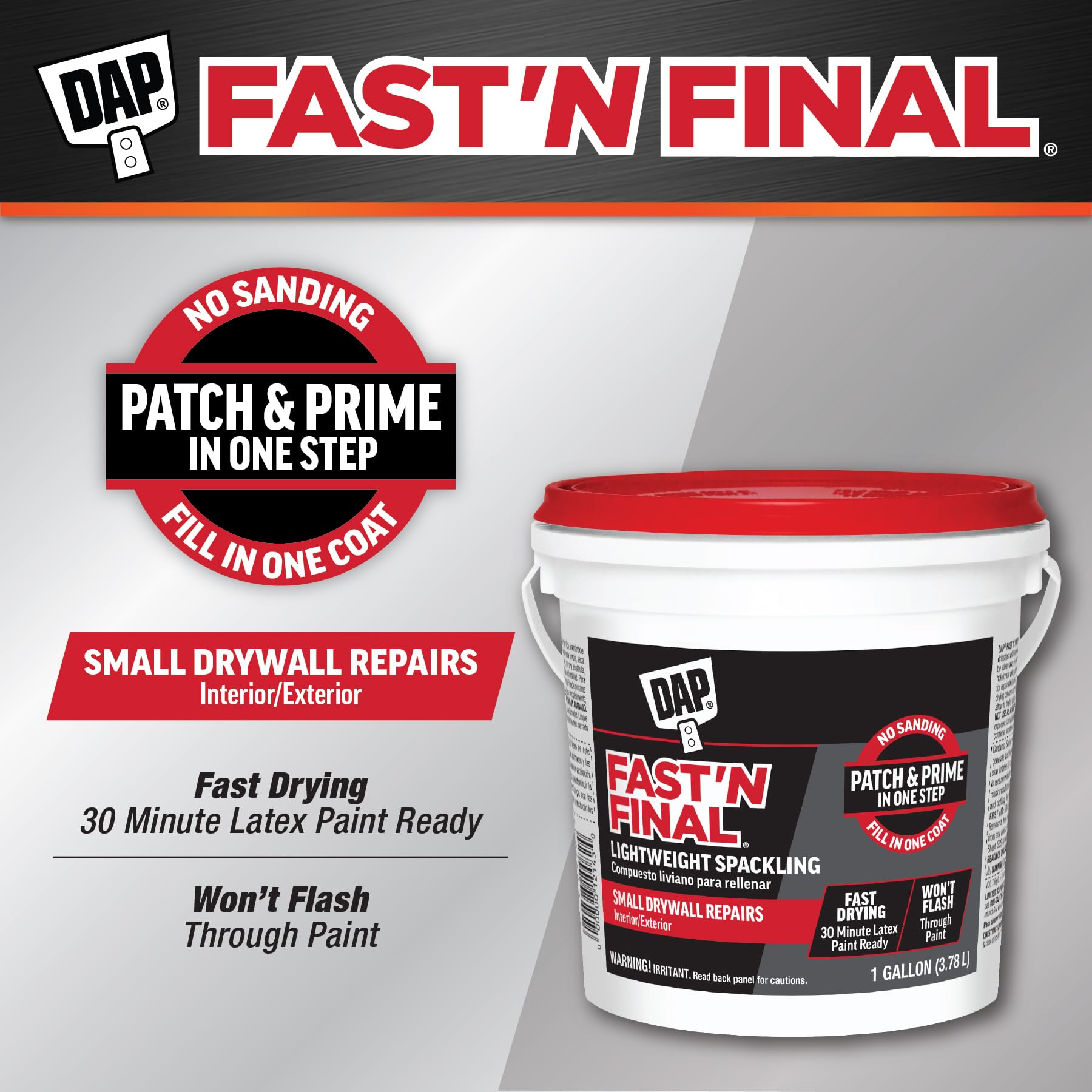 DAP Fast'N Final spackling being applied to a wall hole for quick patching.
