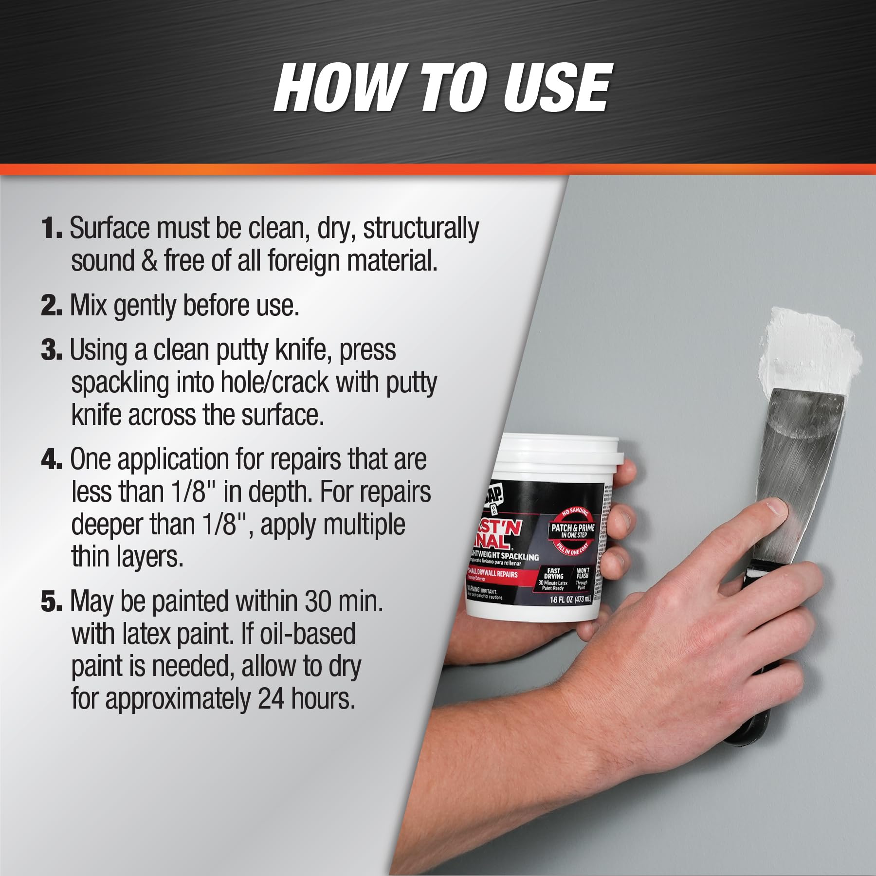 DAP Fast'N Final spackling surface after smoothing shows a paint-ready, ultra-smooth finish.