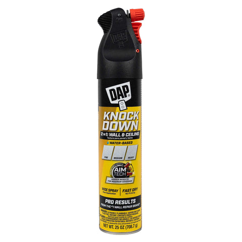 DAP Spray Texture 2in1 applies wall texture with the Aim Tech nozzle for even coverage.