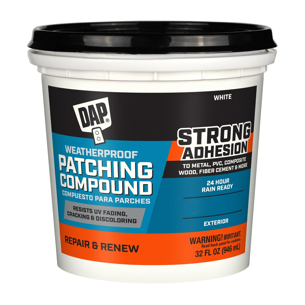 DAP Weatherproof Patching Compound white 32oz can for durable exterior repairs against weather.