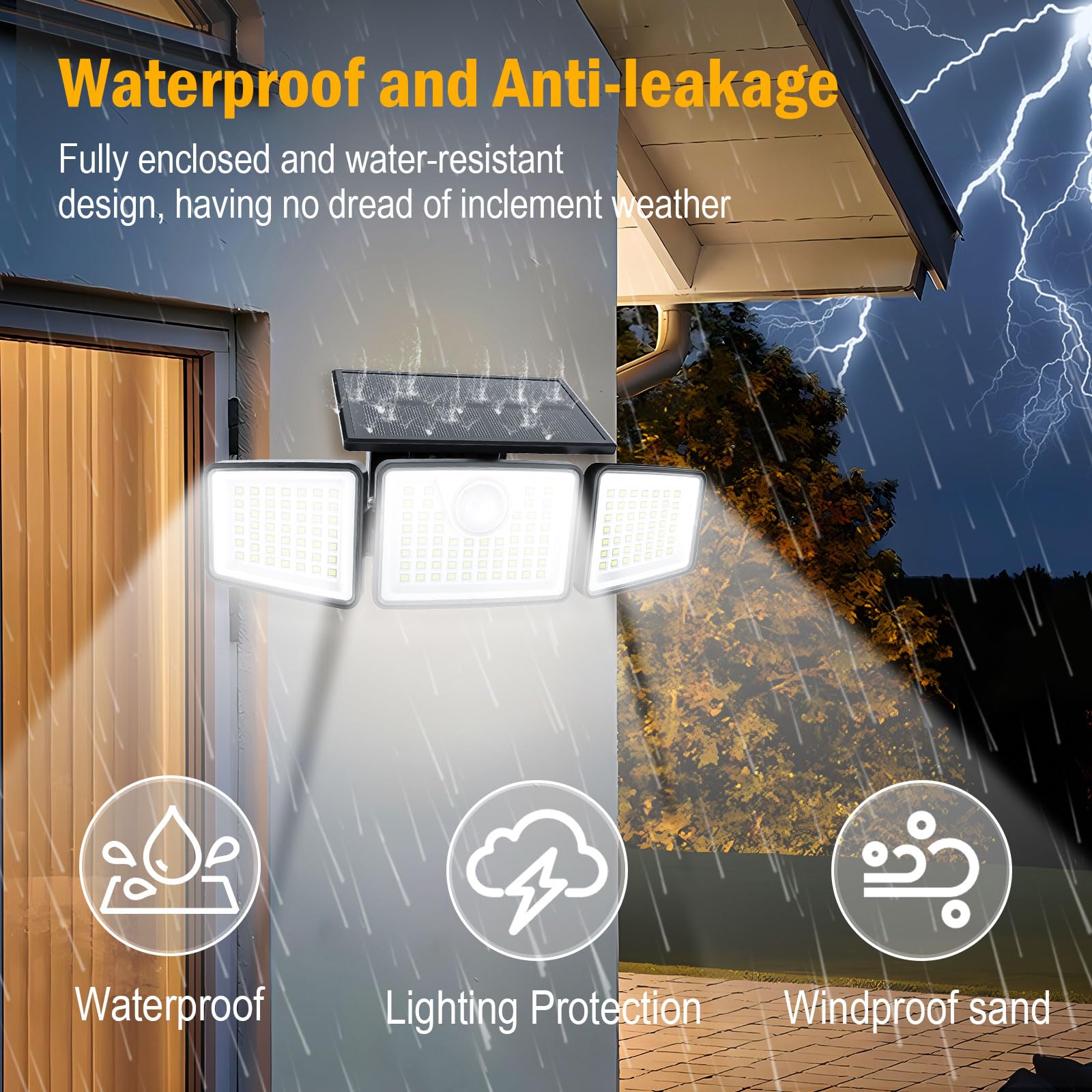 Daphino 2500LM solar light IP65 waterproof design withstands rain