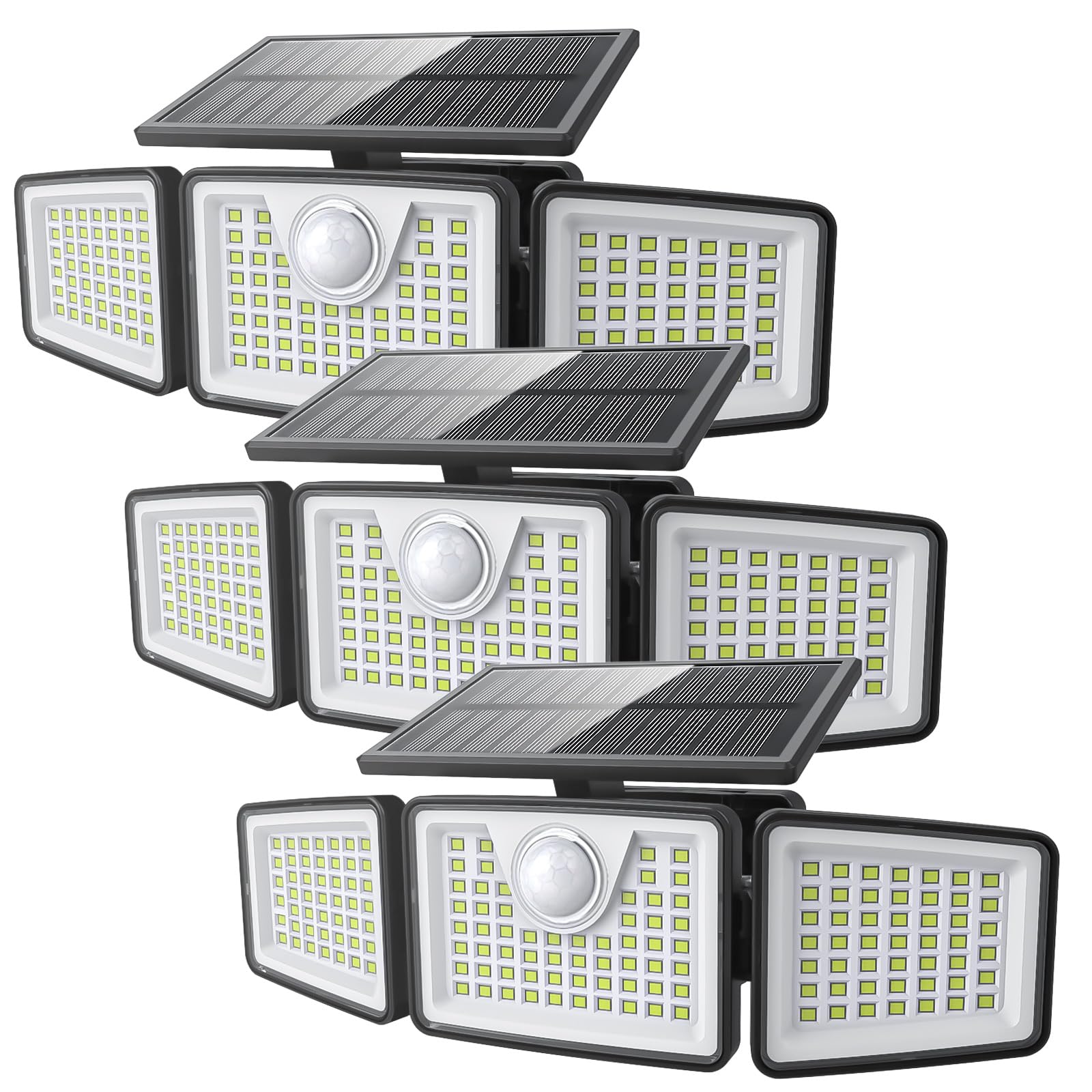 Daphino 2500lm three-head solar light provides broad coverage for patios and driveways.