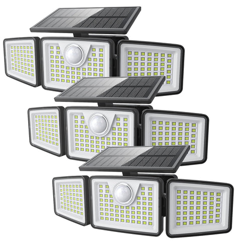 Daphino 2500lm three-head solar light provides broad coverage for patios and driveways.