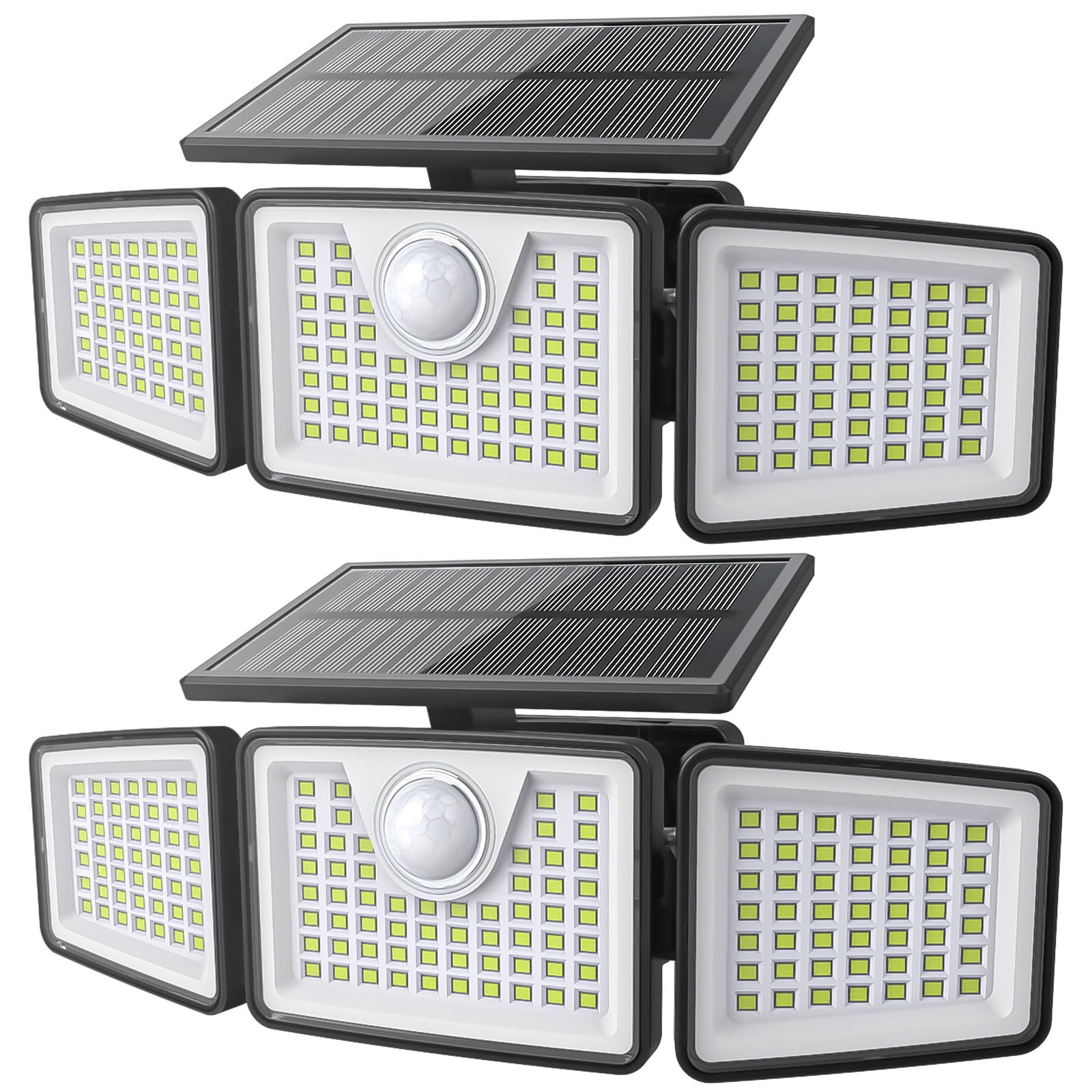Daphino 3-head solar light with motion sensor activates at dusk for entryway safety.