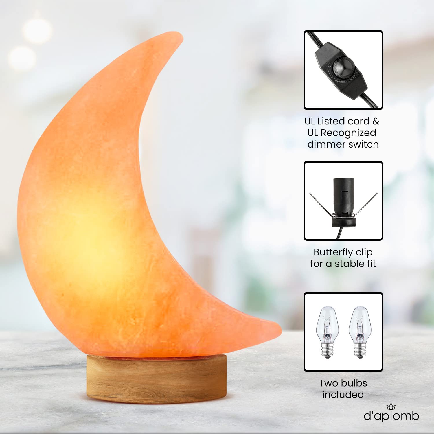 d'aplomb authentic crystal salt lamp shows natural variations and unique charm.