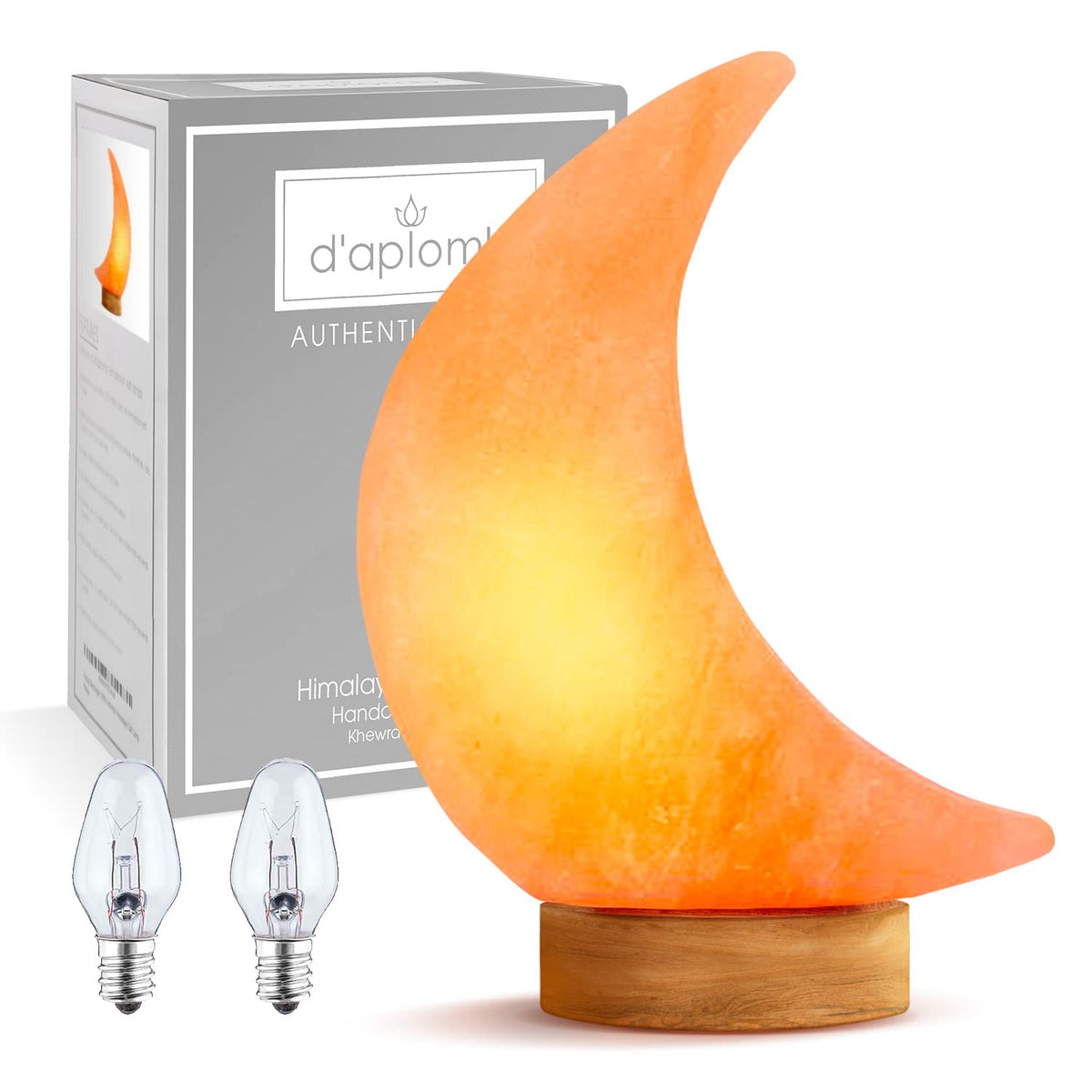 d'aplomb Himalayan salt lamp hand carved moon pink 5lb for warm ambient mood.