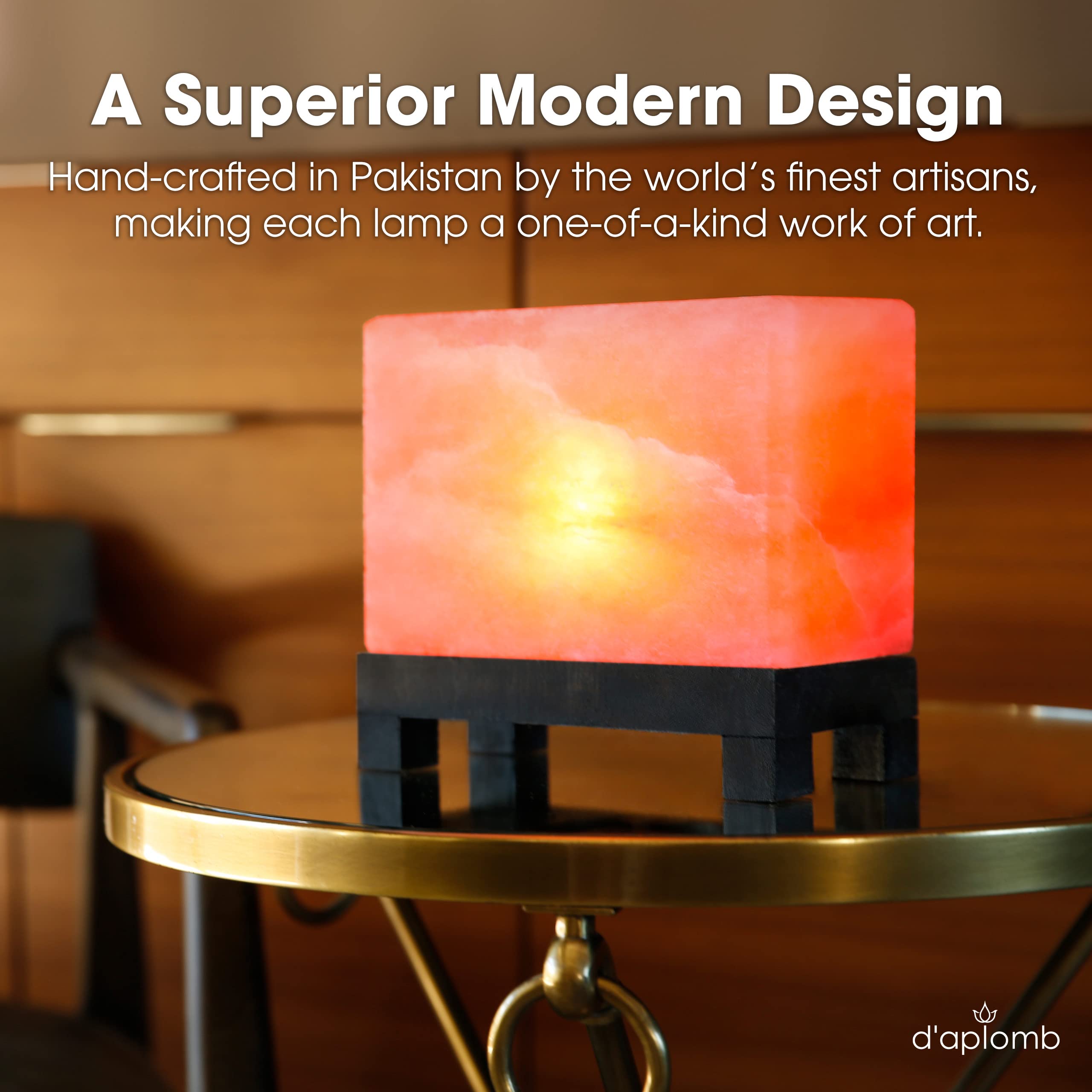 d'aplomb Himalayan salt lamp packaging in premium gift box.
