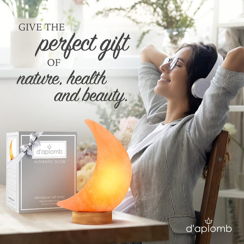 d'aplomb salt lamp wood base UL-listed dimmer for safe adjustable glow.