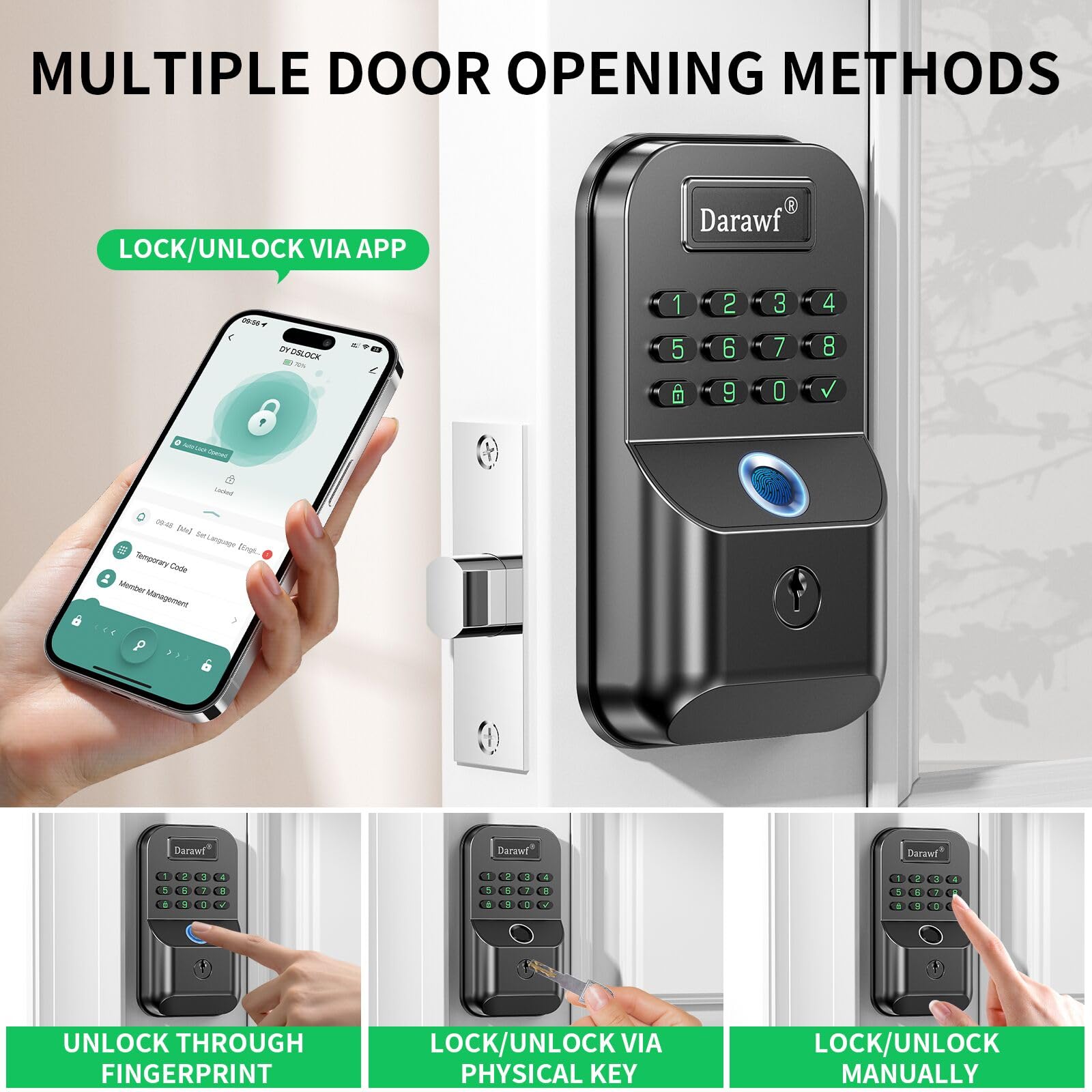 Darawf keyless lock with PIN code for convenient entry.