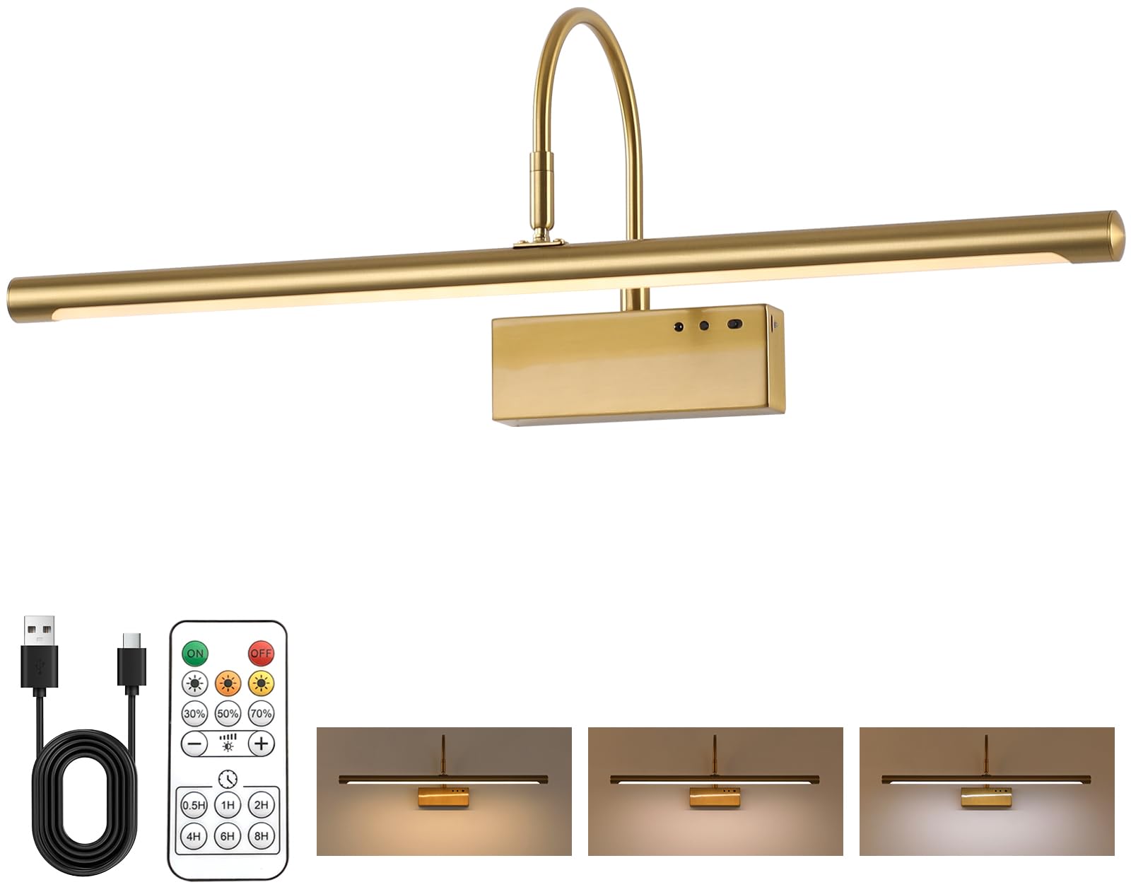 DarHorz battery-powered picture light with remote brightens artwork without cords