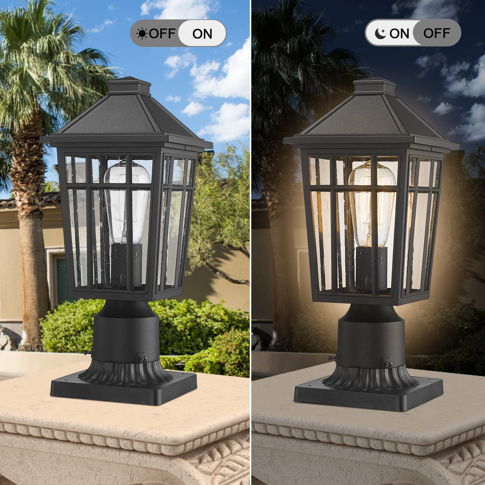 Darkaway post light dimensions 6.5x6.5x13.38 inches for mounting.