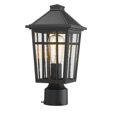 Darkaway outdoor post light with matte black finish and seeded glass for curb appeal.