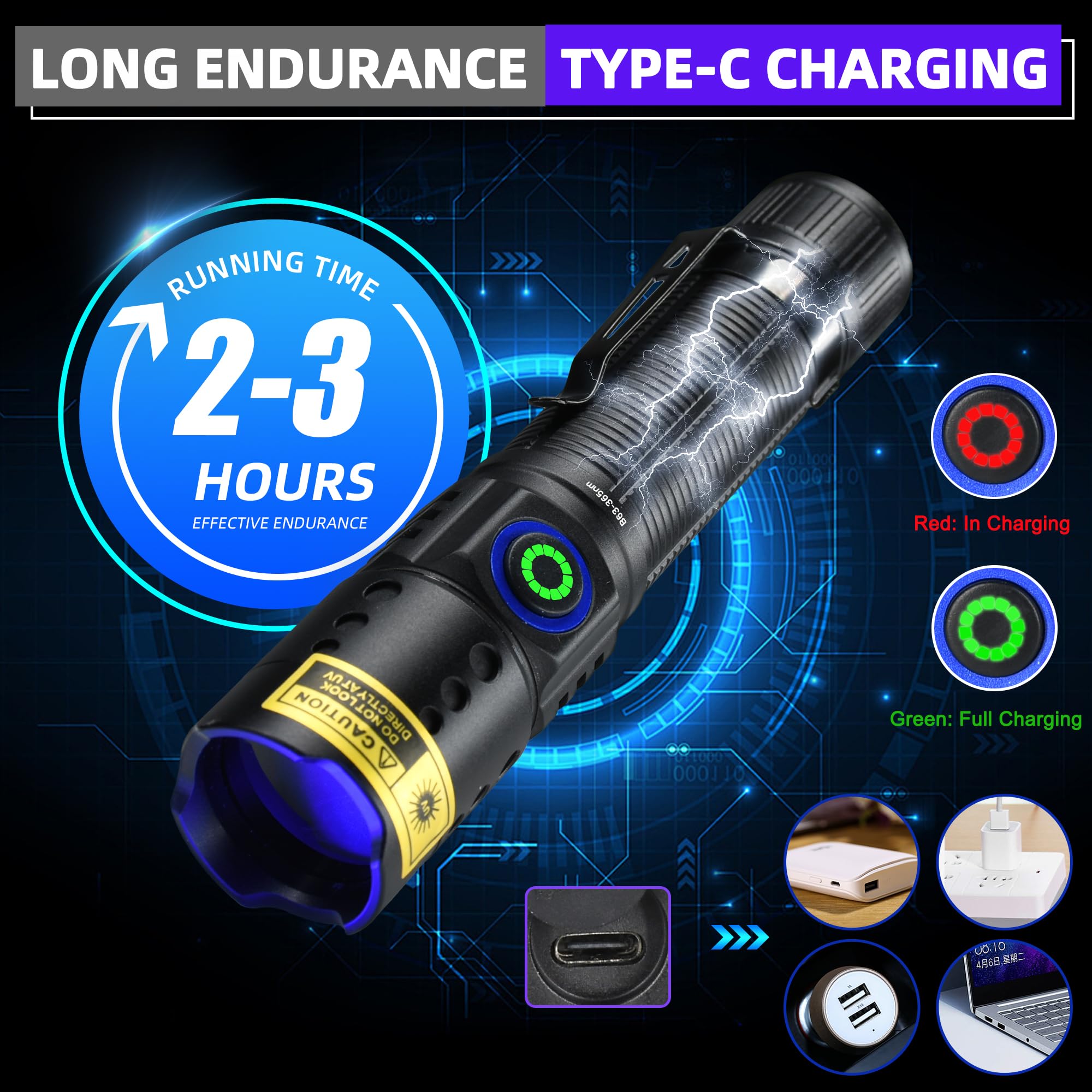 DarkBEAM 365nm UV flashlight for versatile indoor outdoor UV inspection in dim environments.