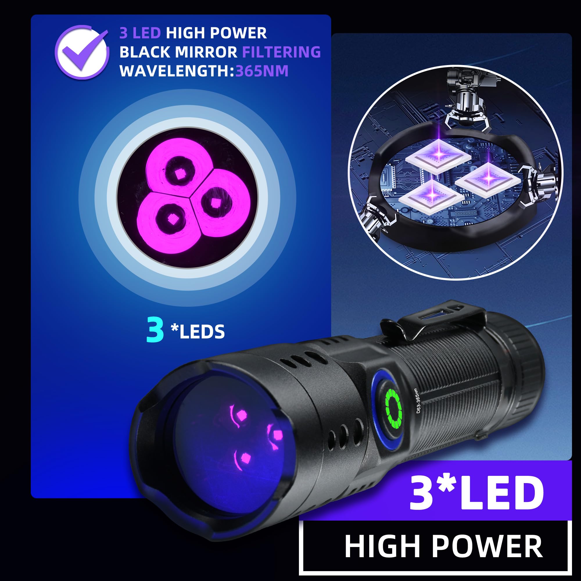 DarkBEAM 365nm UV flashlight aids resin curing with bright fluorescence.