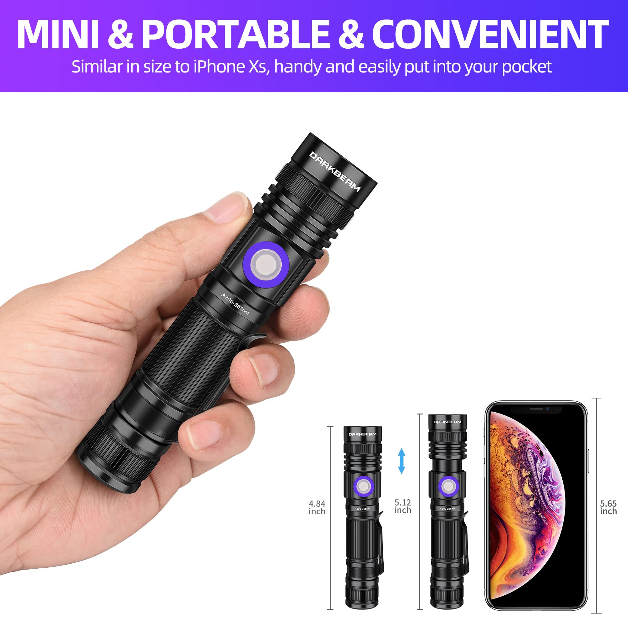 DARKBEAM aluminum body UV light with durable heat management.