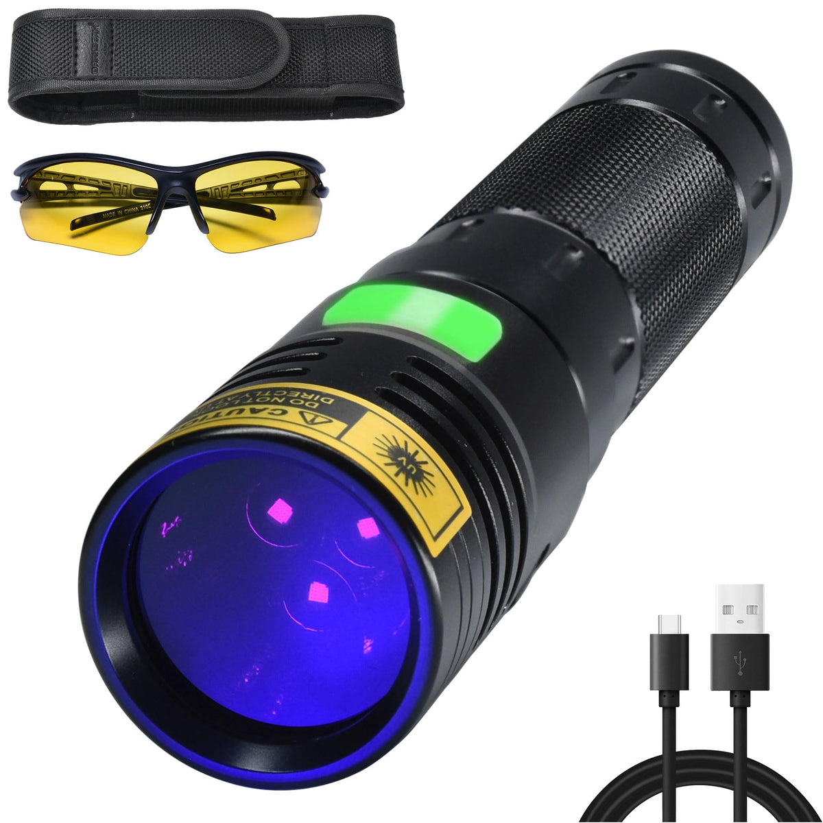 DARKBEAM UV flashlight 365nm front view showing high 20W output for vivid fluorescence