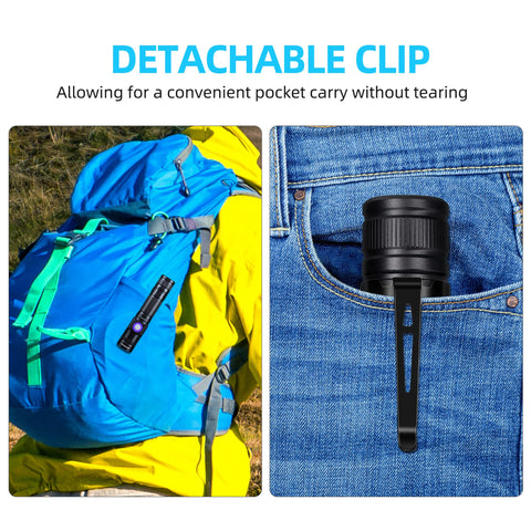 DARKBEAM mini pocket clip UV torch fits quickly into pockets.