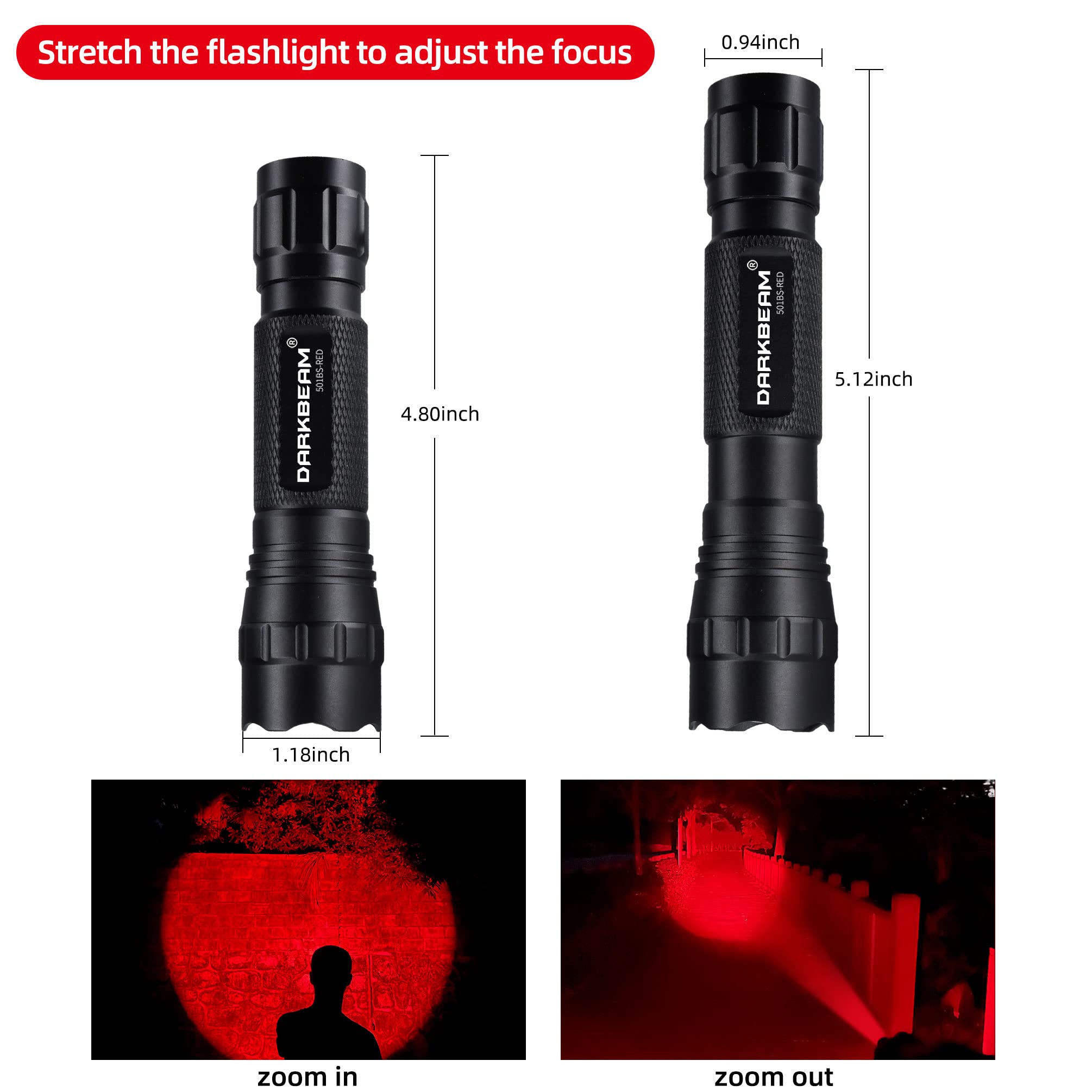 DARKBEAM red light flashlight battery charging setup highlights rechargeable power.